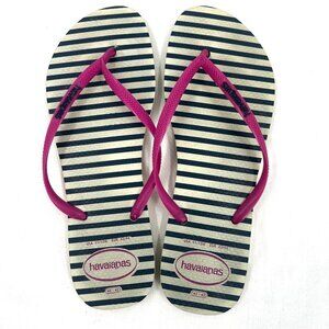 Havaianas Slim Striped Blue White Flip Flop Sandals Women's 11/12